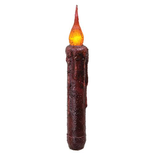 Add cozy farmhouse charm with the Burgundy Twisting Timer Taper. This 6" flameless candle features burgundy wax, realistic drips, a flickering flame, and a built-in timer. Perfect for primitive and country décor.
