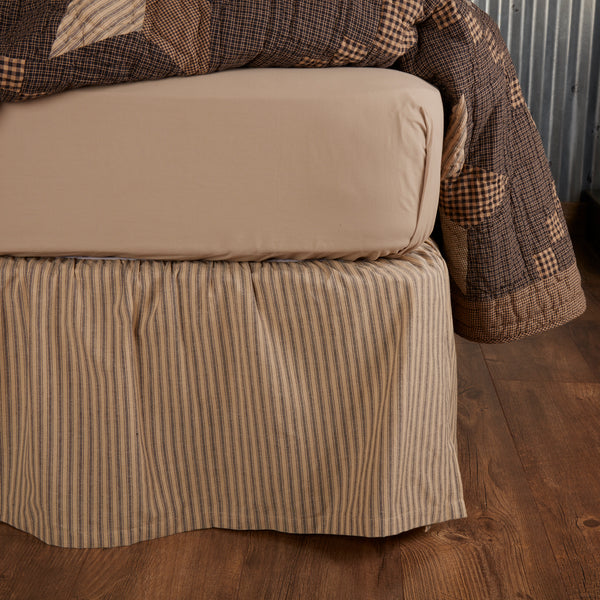 Farmhouse Star Ticking Stripe King Bed Skirt 78x80x16, Classic ticking stripes in black and tan add a neutral style perfect for colonial style homes or traditional country decorating. Primitive Country Farmhouse Dust Ruffle Bedding Home Decor.