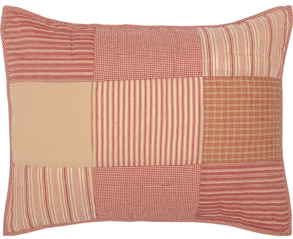 Sawyer Mill Red Standard Sham 21x27, features a simple block peatern in colors of Country Red, Dark Tan, Dark Creme. Primitive Country Farmhouse Bedding Home Decor.