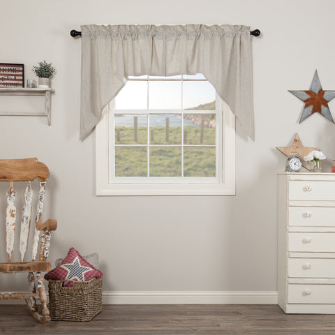 Hatteras Seersucker Blue Ticking Stripe Swag Set of 2 36x36x16, denim blue on cotton white give a vintage "worn" look of faded jeans, matched with classic ticking stripes to add visual appeal. Primitive Country Farmhouse Window Treatments Curtains Home Decor.