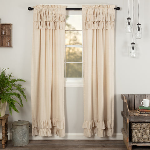 Simple Life Flax Natural Ruffled Panel Set of 2 84x40, Primitive Country Farmhouse Window Treatments Curtains Home Decor.