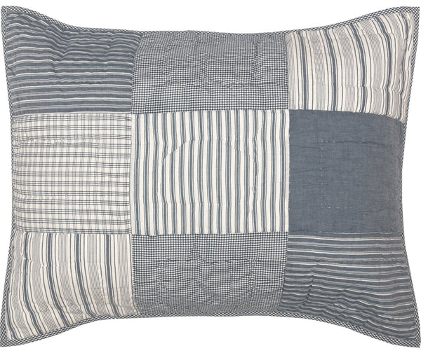 Sawyer Mill Blue Standard Sham 21x27, echo hand quilting with denim blue and soft white for a Farmhouse look, denim blue soft white. Primitive Country Farmhouse Bedding Home Decor.