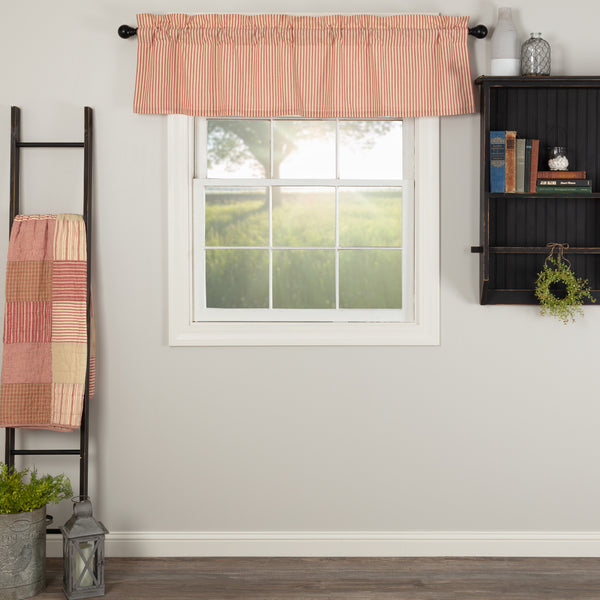 Sawyer Mill Red Ticking Stripe Valance 16x60 brings a farmhouse feel to your home with a dark tan base under a tasteful large-scale red plaid. Window Treatments Curtains Home Decor.