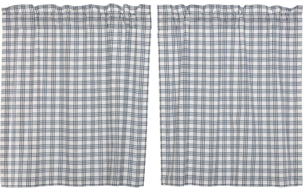 Sawyer Mill Blue Plaid Tier Set of 2 L36xW36, large scale denim blue plaid on soft white base. Primitive Country Farmhouse Window Treatments Curtains Home Decor.