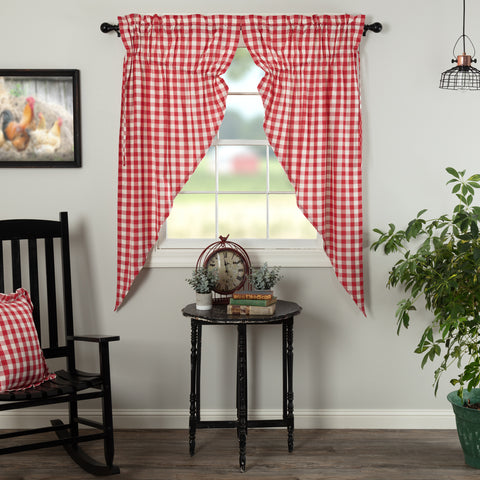Annie Buffalo Red Check Prairie Short Panel Set of 2 63x36x18,  large scale red and white checks, Primitive Country Farmhouse Window Treatments, Curtains, Home Decor.