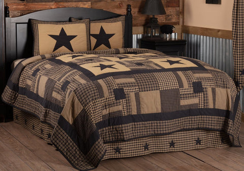 Black Check Star Twin Quilt Set; 1-Quilt 68Wx86L w/1 Sham 21x27