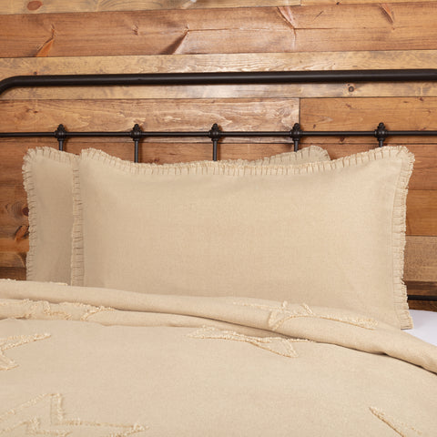 Burlap Vintage King Sham w/ Fringed Ruffle 21x37, Primitive Country Farmhouse Bedding Home Decor.