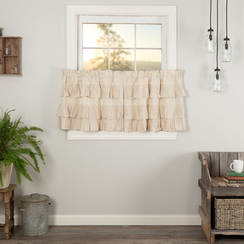 Simple Life Flax Natural Ruffled Tier Set of 2 L24xW36, Primitive Country Farmhouse Window Treatments Curtains Home Decor.