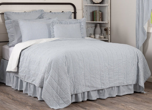 Sawyer Mill Blue Ticking Stripe Over-sized Luxury King Quilt Coverlet ...