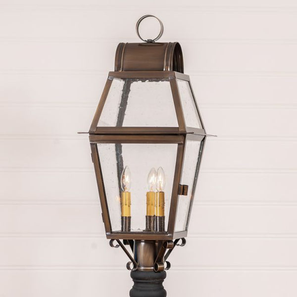This beautifully crafted Independence Outdoor Post Light will enhance the beauty of your home. The historic glass adds to the splendor of this light. Five year guarantee.