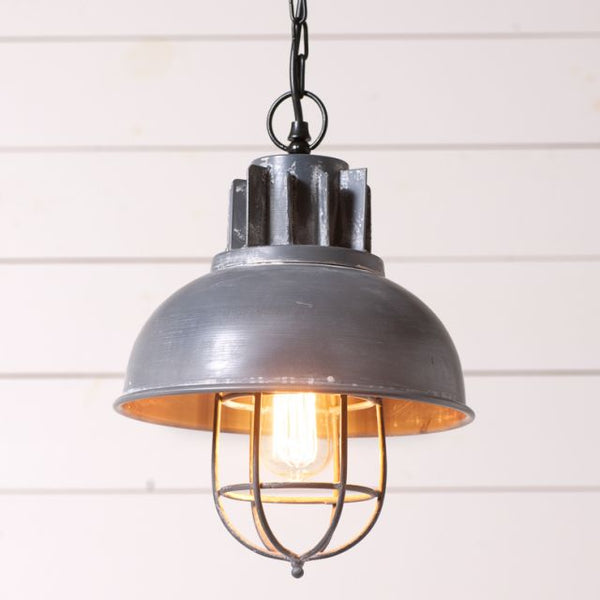Industrial Warehouse Pendant Direct wired with one E26/Medium socket, 150 watts max. Canopy kit included. Measures 14.5 in high and 10.5 in diameter Includes canopy kit, 7-feet of cord and chain for hardwire installation. This light ships for FREE! Primitive Country Farmhouse Lighting Home Decor & Accessories.