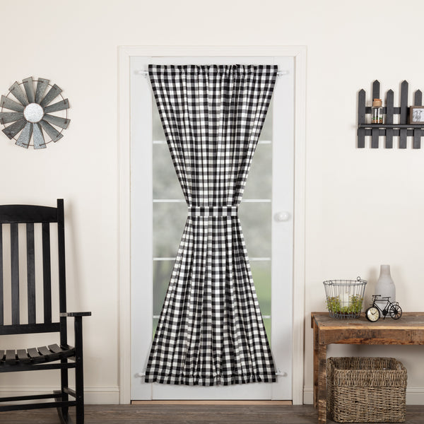 Annie Buffalo Black Check Door Panel 72x40, Country Black, Soft White large scale check. Primitive Country Farmhouse Window Treatments Curtains Home Decor.