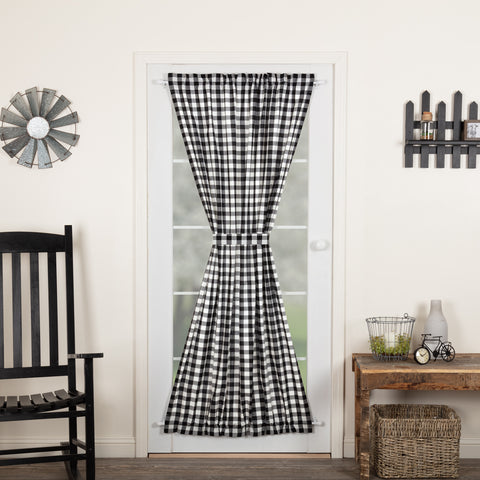 Annie Buffalo Black Check Door Panel 72x40, Country Black, Soft White large scale check. Primitive Country Farmhouse Window Treatments Curtains Home Decor.