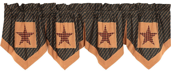 Patriotic Patch Star Block Valance Pleated 20x72, rustic colors of deep red, khaki, and navy, window treatments curtains, Primitive Country Farmhouse Home Decor.