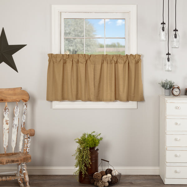 Simple Life Flax Khaki Tier Set of 2 L24xW36, Primitive Country Farmhouse Window Treatments Curtains Home Decor.