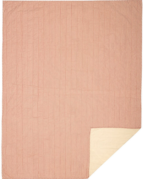 Sawyer Mill Red Ticking Stripe Twin Quilt Coverlet 68Wx86L, Sawyer Mill Red Ticking Stripe Twin Quilt Coverlet 68Wx86, featuring vertical channel hand quilting with repeating country ticking stripe woven into solid cotton base., Primitive Country Farmhouse Bedding Home Decor.