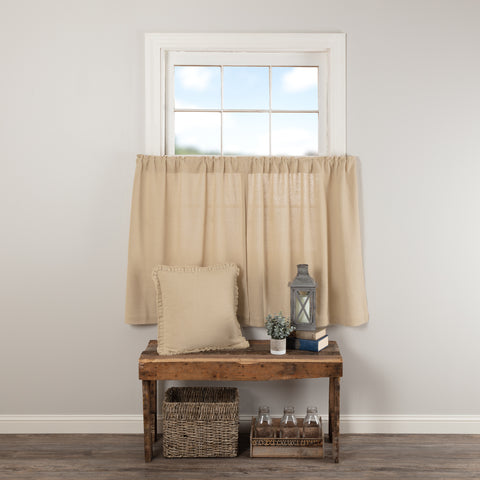 Burlap Vintage Tier Set of 2 L36xW36,  rustic curtain features soft vintage tan cotton burlap, Primitive Country Farmhouse Window Treatments Curtains Home Decor.
