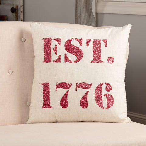 Hatteras 1776 Pillow 18x18, Americana Red, Cotton White, Denim Blue, Primitive Country Farmhouse Americana Bedding Home Decor.