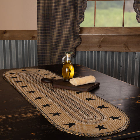 Kettle Grove Jute Runner Stencil Stars Border 13x48, Primitive Country Farmhouse Table Kitchen Dining Home Decor.