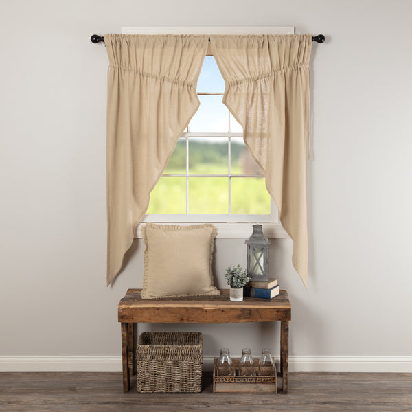 Burlap Vintage Prairie Short Panel Set of 2 63x36x18, Primitive Country Farmhouse Window Treatments Curtains Home Decor.