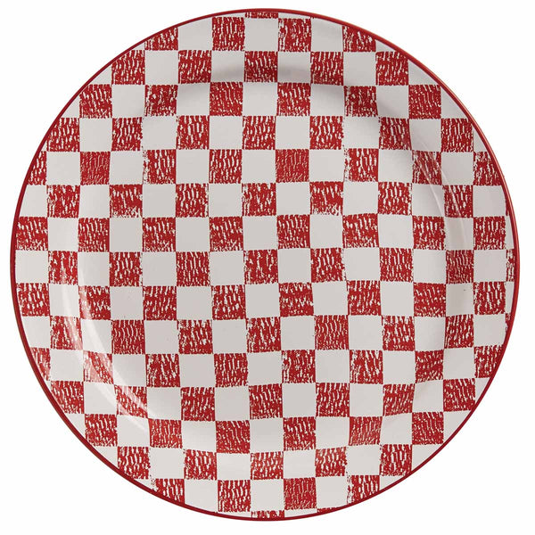 Chicken Coop Dinner Plate - Check (set of 4) Colors: White & Christmas Red