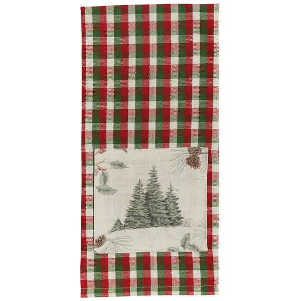 Clean up life's little messes in gorgeous holiday style with the Wild and Beautiful Holiday Tree Patch Dishtowel! Featuring three tall pines patched onto a red, white nad green plaid towel.  These dishtowels will be the perfect winter addition to your country kitchen!