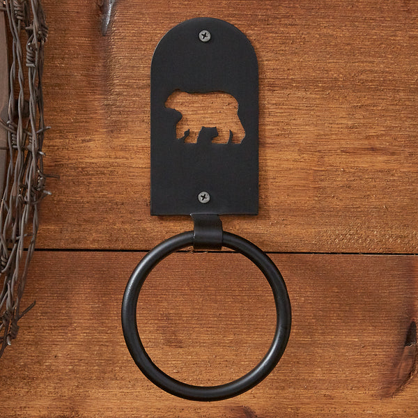 Add a beautiful wildlife touch to your decor with the Black Bear Ring Hook Holder!Add a beautiful wildlife touch to your decor with the Black Bear Ring Hook Holder! Complete the look with the complementary towel bars, hooks, toilet tissue holder, and waste basket!
