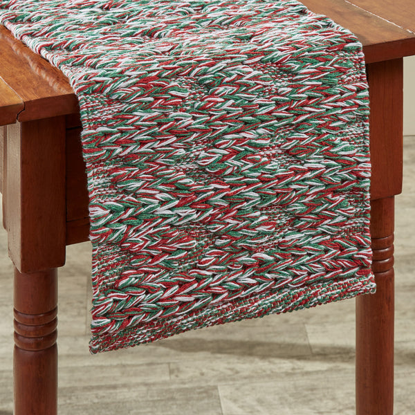 Hillside Table Runner - Holiday will add to the charm of your holiday kitchen table decor. Woven with strands of red, white and green to accent the colors of the season.