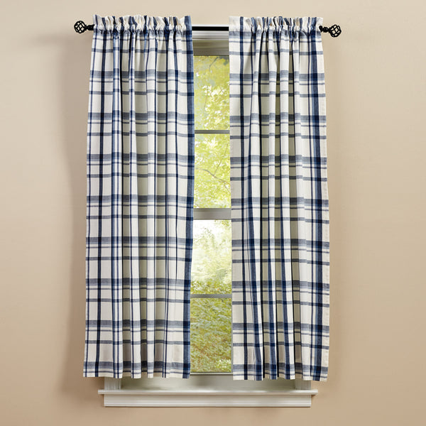 Canton Panel Pair 63" L, large plaid in different colors of blue and White.