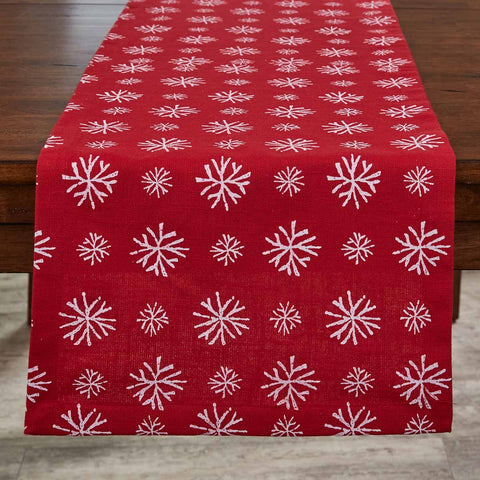 Add gorgeous style to your holiday table with the Snowflake Table Runners! Featuring fresh falling white snowflakes on a festive red background, these runners will be the perfect winter addition to your country kitchen or any room in your home! Available in two sizes (sold separately).