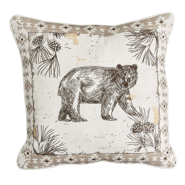 Wild and Beautiful Bear Embroidered Pillow 18" - Poly