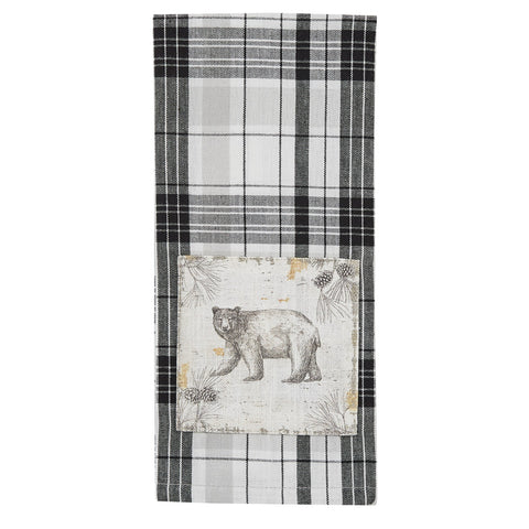 Add charming style to your kitchen with the Refined Rustic Decorative Dishtowels! Featuring a classic plaid design in tones of white, gray, and black, and a rustic scene of a bear roaming in the wilderness, these dishtowels will be an elegant touch to your country decor! Complete the look with the rest of the Refined Rustic collection!
