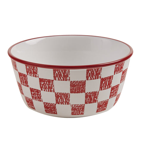 Chicken Coop Cereal Bowl - Check (set of 4) Colors: White & Christmas Red