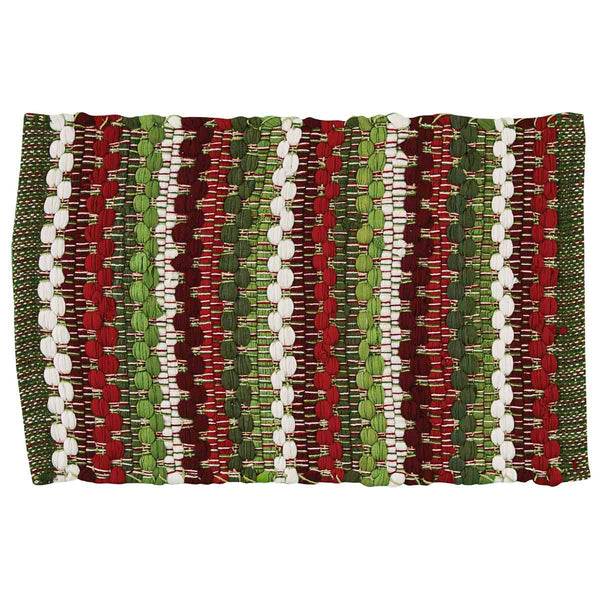 Boasting a unique design, our colorful Wintergreen Chindi Placemats will brighten your holiday home, and the primitive design will add a little country flair to your seasonal decor! So versatile it can be used on any table throughout your home, as a centerpiece with your favorite candles, paired with other favorite seasonal decorative pieces...or wherever you need a little holiday cheer!
