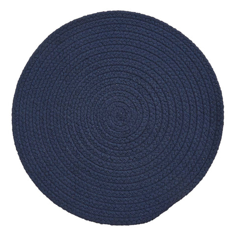 These round Navy Essex Placemats feature braided cotton to create a beautiful texture. Simply elegant!  Color: Patriotic Blue