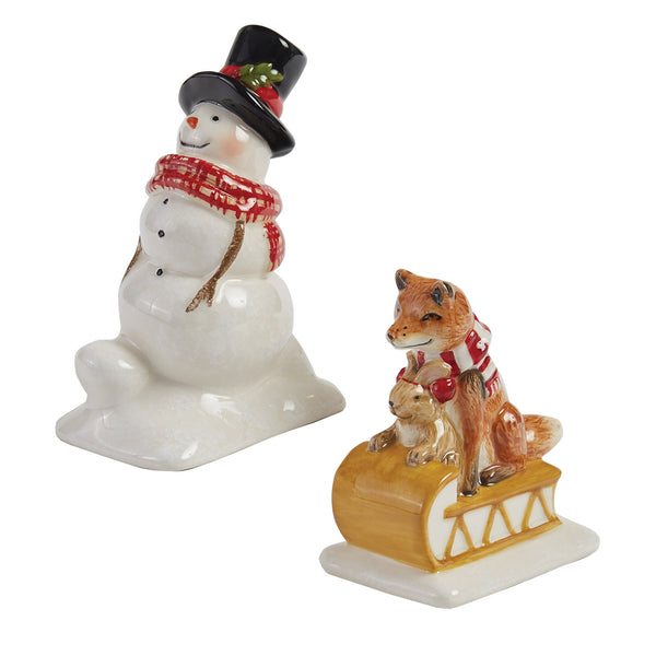 Add a beautiful and fun accent to your holiday kitchen decor with the Flurry Friends Salt & Pepper Set! This cute set featuring a whimsical snowman and his furry friends on a sled is sure to be a perfect finishing touch for winter!