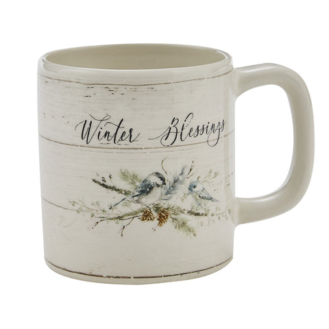 Bring the celebration and magic of the season to your kitchen decor with the Winter Blessings Mugs! The mugs depict a gorgeous bird scene and feature charming lettering! Sure to charm your guests!