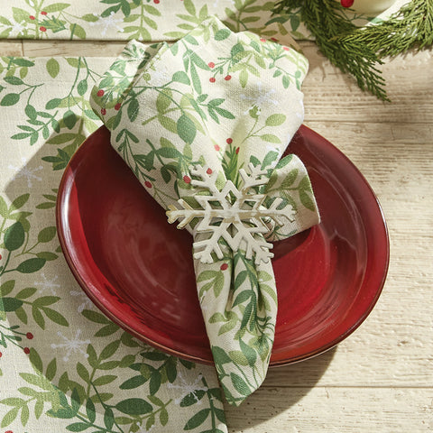 Create an elegant winter table setting with the Snowflakes and Berries Napkins! The White napkin features a berry sprig pattern in greens and red that brings the wonder of the season to your kitchen table. These napkins will coordinates perfectly with the Snowflakes and Berries kitchen decor collection that adds a sweet elegance to your holiday decor.
