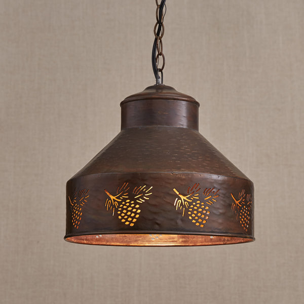 The Pinecone Pendant Light features a beautiful hammered copper finish and laser cut out pinecone branch pattern. Whether you are using just one pendant or several, you will definitely be adding a wow factor to your space! Add in our Fulton Collection items as coordinating accessories for your home.