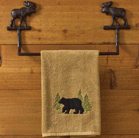 Our Moose and Bear metal items have been so popular, we added Cast Moose Towel Bar. Featuring great detail with a brown burl finish, these additions offer the perfect complement to our wide array of lodge bath accessories, including the Cast Moose Towel Ring Hook and Cast Moose Toilet Tissue Holder.
