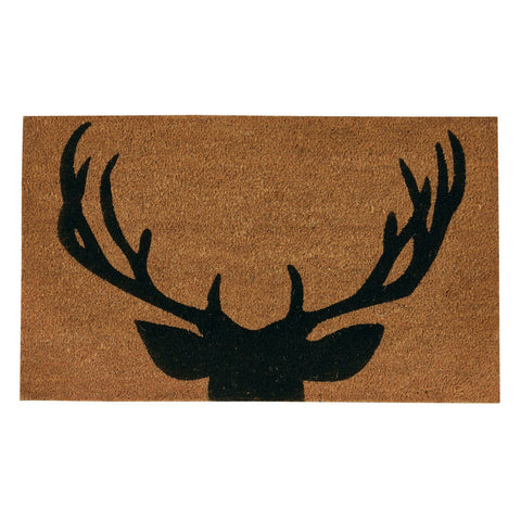 Our Antlers Doormat will liven up your entryway and add warm welcome to your home.  Features a silhouette of a deer head and antlers in black.