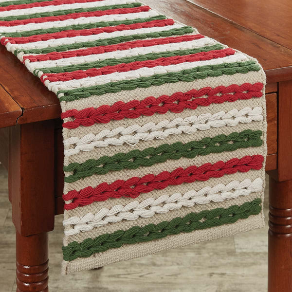 Bring the celebration of the Christmas season to your table with the Winter Magic Scarf Multi Table Runners! A gorgeous festive red, green, and candlelight white stripe is sure to charm your guests and bring a warm feeling to your holiday decor!