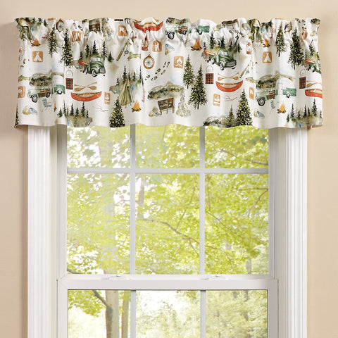The Camping Valance is sure to attract camping enthusiasts! The candlelight white background is covered with all of the fun things to do while enjoying a camping trip! Check out the rest of the collection to complete your experience!
