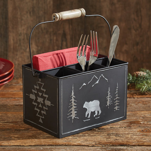 Featuring a beautiful wildlife scene, the Black Bear Utensil Caddy is a great way to bring a touch of the outdoors to your table! Great for indoor or outdoor dining! Coordinate with the Black Bear Canisters and Waste Basket!
