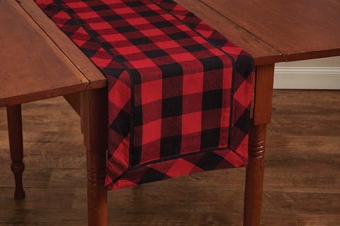 Red and black buffalo checks are vintage and cutting edge country decor at the same time! This table runner has a stitched border to create a clean look to your table decor. 