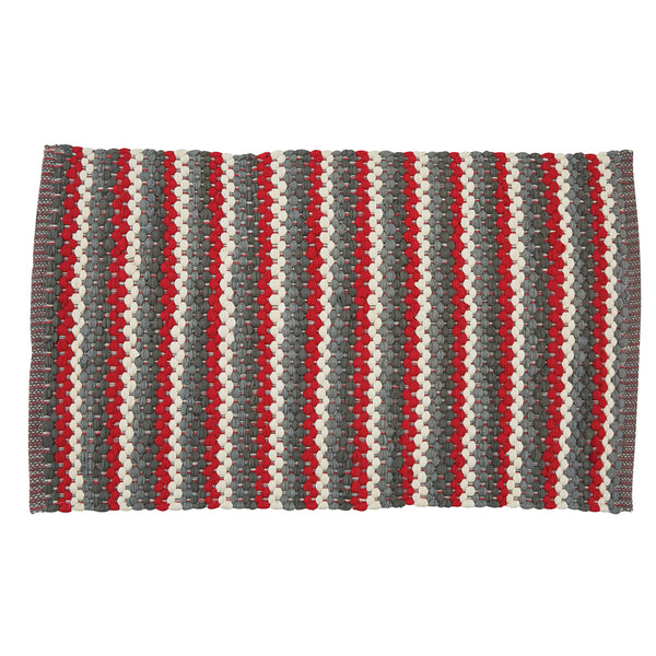 Add charming and festive style with the Sketchbook Snowman Rag Rug! Red, gray tones and white are woven together for a soft but lively addition to your Christmas decor! A great accent in any room!