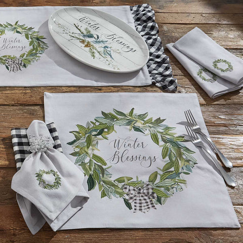 Bring the celebration and magic of the season to your table with the Winter Blessings Placemats! A gorgeous festive wreath design surrounds the charming lettering! Sure to charm your guests!