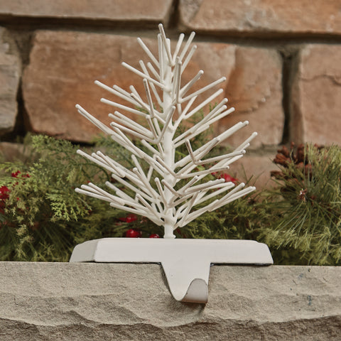 WHITE METAL TREE STOCKING HANGER