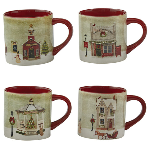 Add traditional charm to your holiday table with the Vintage Town Square Mugs! Featuring images of a vintage home, school, post office, and church, these plates are sure to make meals memorable! Complete the look with the Vintage Town Square Plates (as pictured / sold separately).
