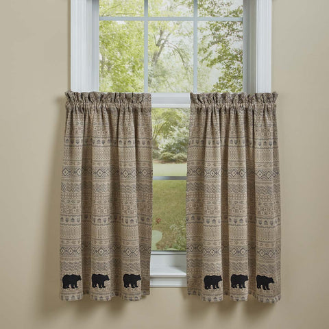 Give your window a modern rustic touch with the Signal Mountain Tiers! The tribal design, neutral colors, and bear accents provide a unique and stylish accent! Add the complementary kitchen linens and curtains for a complete look!